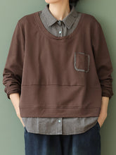 Women Retro Loose Stitching Casual Sweater